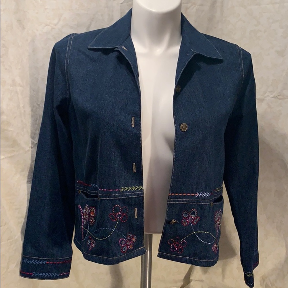 Napa Valley Petites embroidered denim jacket.